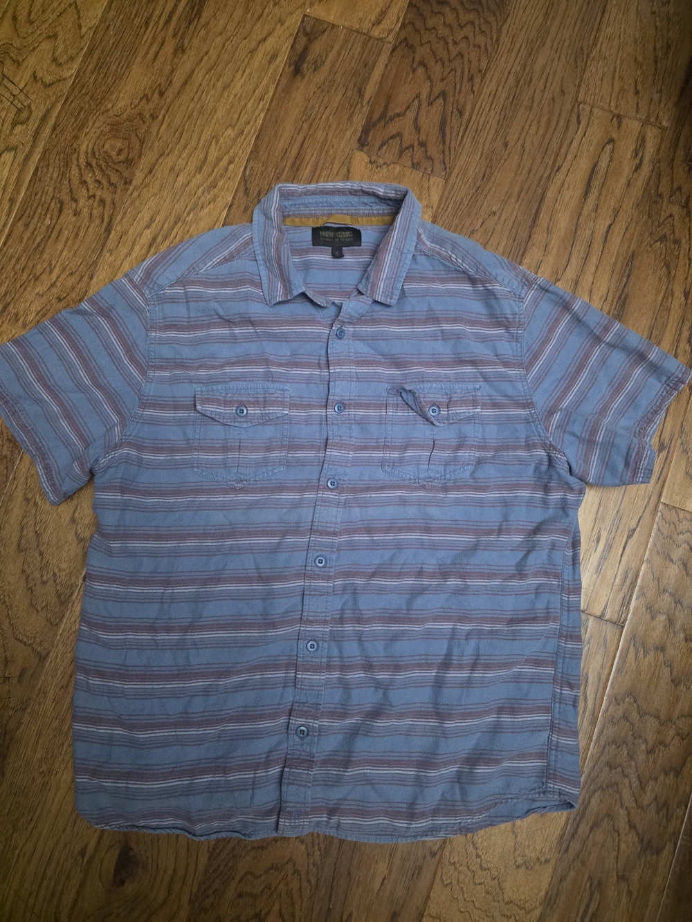 Brother Blue and Light Brown Striped Short-Sleeve Button-Down Shirt